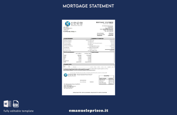 estratto conto del mutuo bancario Shinhan della Corea del Sud in stile verificat