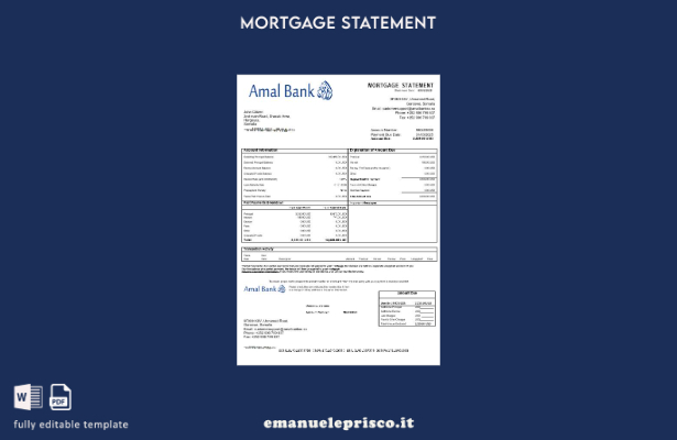 estratto conto del mutuo bancario Somalia Amal in stile verificato nel modello d