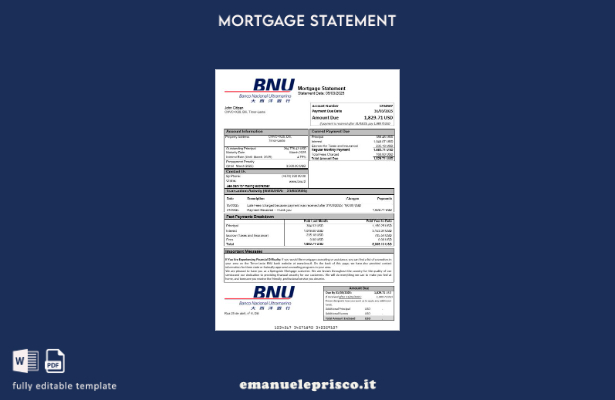 estratto conto del mutuo bancario Timor Est BNU in stile verificato nel modello