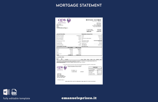 estratto conto del mutuo bancario della banca Qatar Development in stile verific