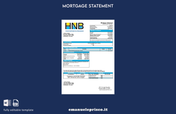 estratto conto del mutuo della Banca nazionale dello Sri Lanka Hatton in stile v