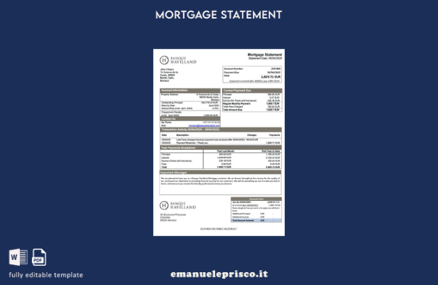 estratto conto ipotecario Monaco Banque Havilland in stile verificato Modello Wo