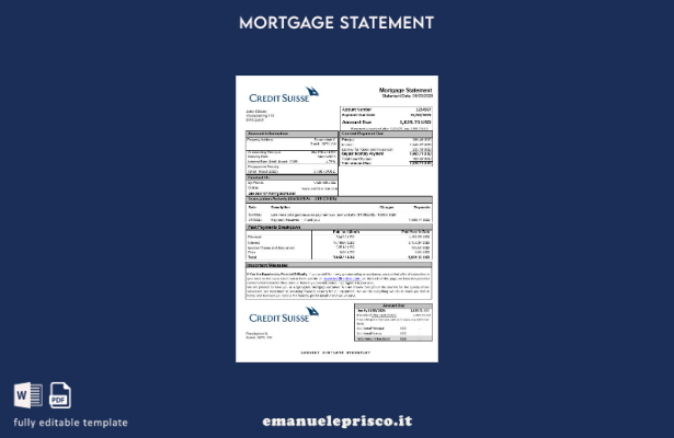 estratto conto ipotecario bancario svizzero Credit Suisse in stile verificato in