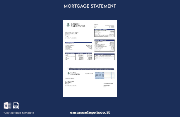 estratto conto mutuo Banco Carregosa Portogallo in stile verificato nel modello