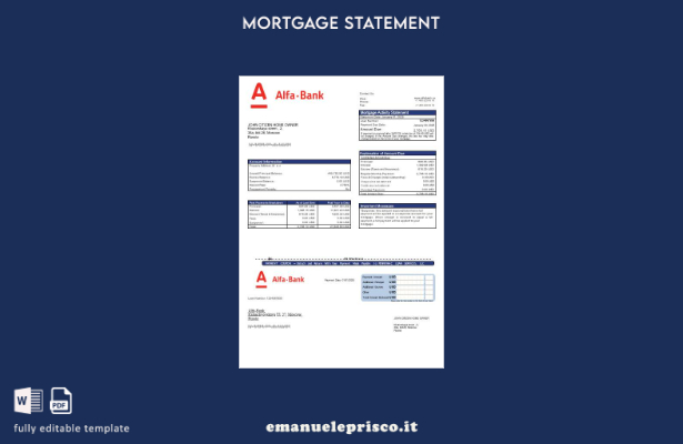 estratto conto mutuo bancario Alfa Russia in stile verificato nel modello di for