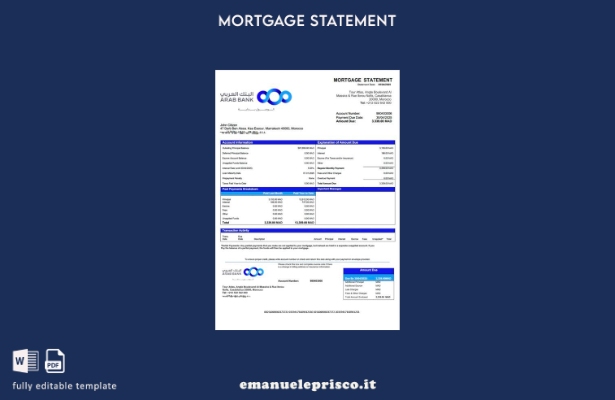 estratto conto mutuo della banca araba del Marocco in stile verificato Modello W