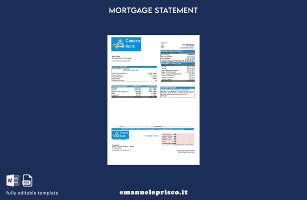 modello Word e PDF di estratto conto ipotecario India Canara Bank in stile verif