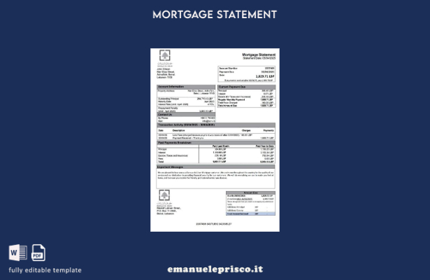 modello Word e PDF di estratto conto ipotecario della Banque du Liban in stile v