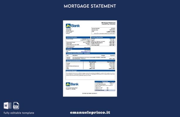 modello Word e PDF di estratto conto ipotecario della Jamaica National Bank (JN