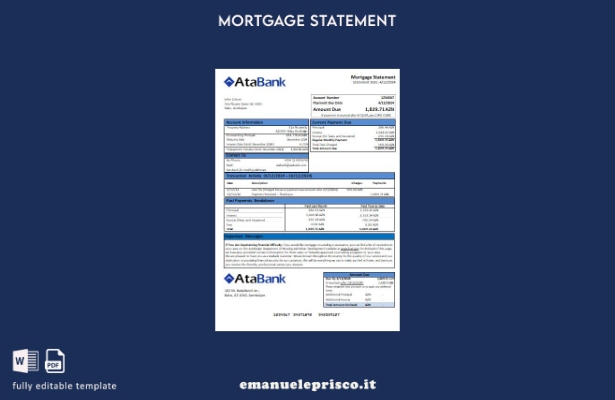 modello di estratto conto del mutuo bancario Atabank dell'Azerbaigian in stile v