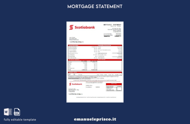 modello di estratto conto del mutuo bancario Bahamas Scotiabank in stile verific