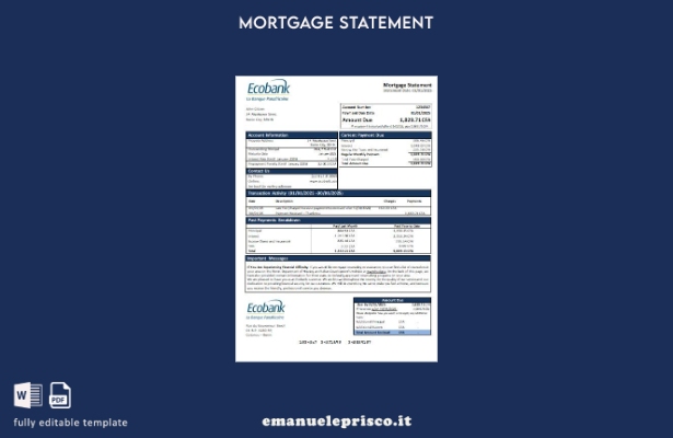 modello di estratto conto del mutuo bancario Benin Ecobank in stile verificato