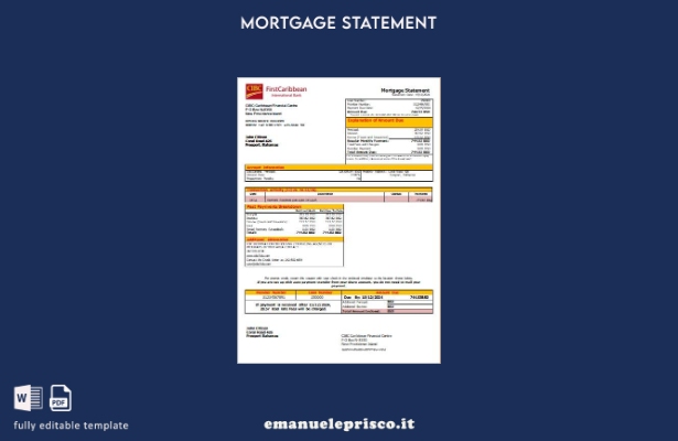 modello di estratto conto del mutuo bancario della Bahamas CIBC Caribbean Bank i