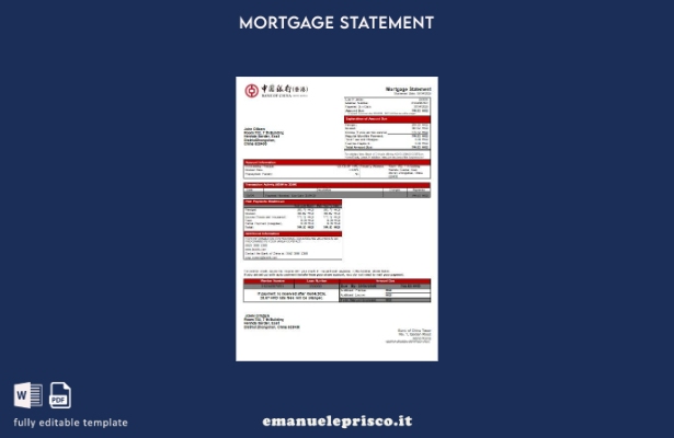 modello di estratto conto del mutuo bancario della Banca di Hong Kong in stile v