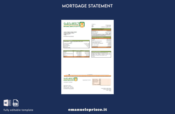 modello di estratto conto del mutuo bancario della Banca nazionale egiziana in s