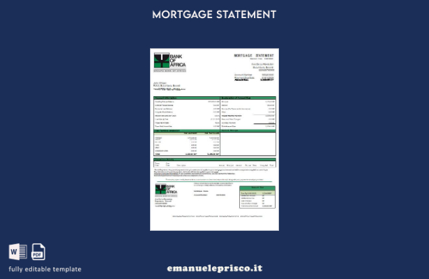 modello di estratto conto del mutuo bancario della Burundi Bank of Africa in sti