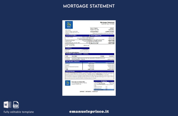 modello di estratto conto del mutuo bancario della Royal Bank of Canada (RBC) in