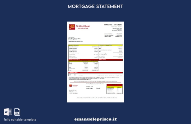 modello di estratto conto del mutuo bancario della banca Grenada CBIC in stile v