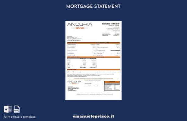 modello di estratto conto del mutuo bancario di Cipro Ancoria in stile verificat