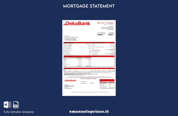 modello di estratto conto del mutuo bancario tedesco Dekabank in stile verificat