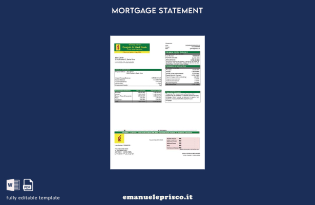 modello di estratto conto ipotecario India Punjab e Sind Bank in stile verificat