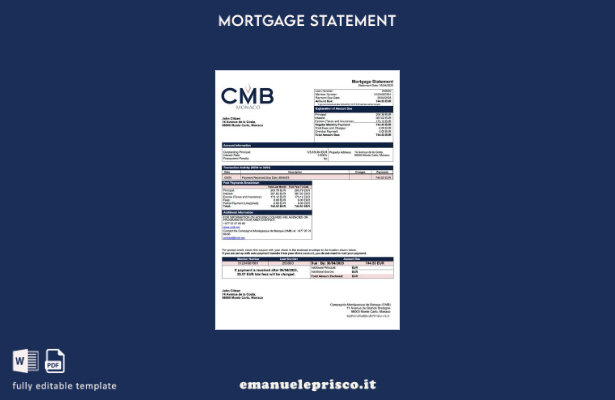 modello di estratto conto ipotecario Monaco Compagnie Monégasque de Banque (CMB)