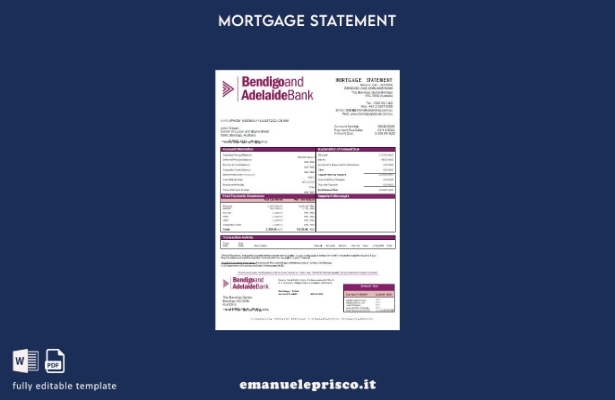 modello di estratto conto ipotecario bancario Australia Bendigo e Adelaide Bank