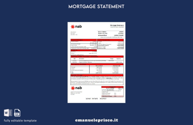 modello di estratto conto ipotecario bancario Australia NAB in stile verificato