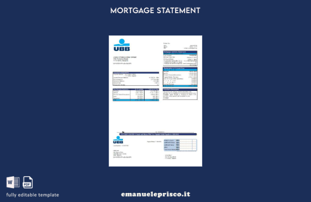 modello di estratto conto ipotecario bancario Bulgaria UBB in stile verificato