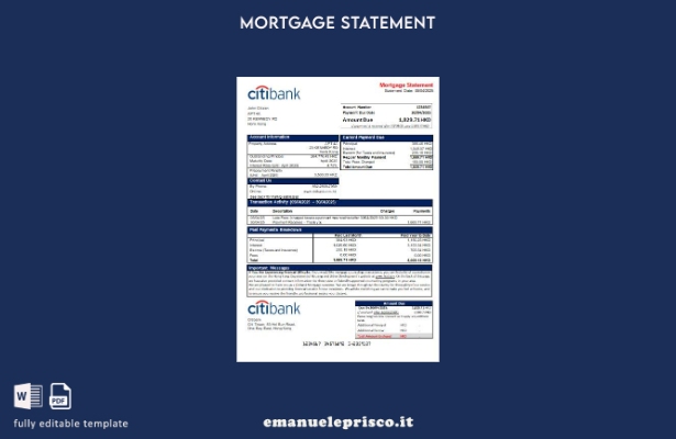 modello di estratto conto ipotecario bancario Citibank di Hong Kong in stile ver