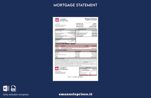 modello di estratto conto ipotecario bancario DAH Sing di Hong Kong in stile ver