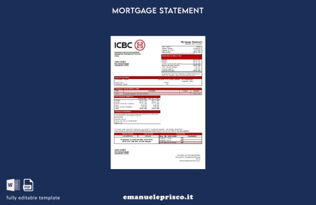 modello di estratto conto ipotecario bancario cinese ICBC in stile verificato