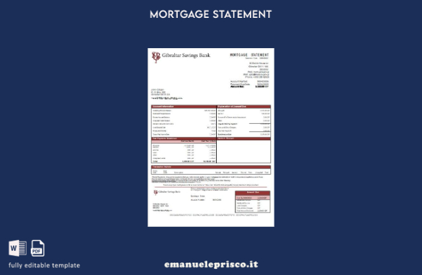 modello di estratto conto ipotecario della Gibilterra Savings Bank in stile veri