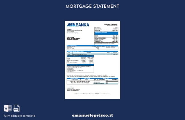 modello di estratto conto mutuo bancario ASA Banka Bosnia ed Erzegovina stile ve