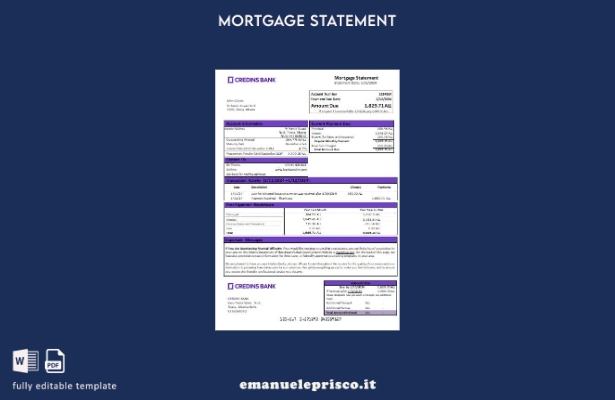 modello di estratto conto mutuo bancario Albania Credins in stile verificato