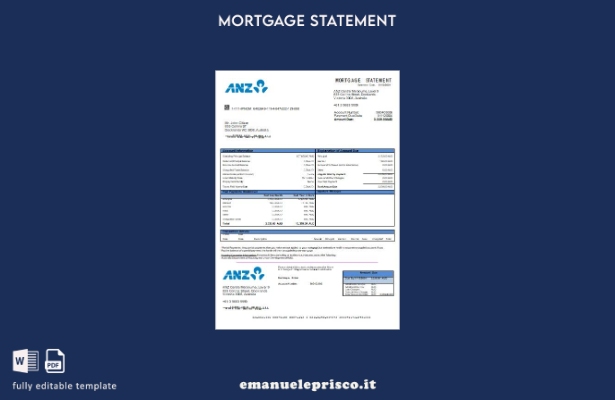 modello di estratto conto mutuo bancario Australia ANZ in stile verificato