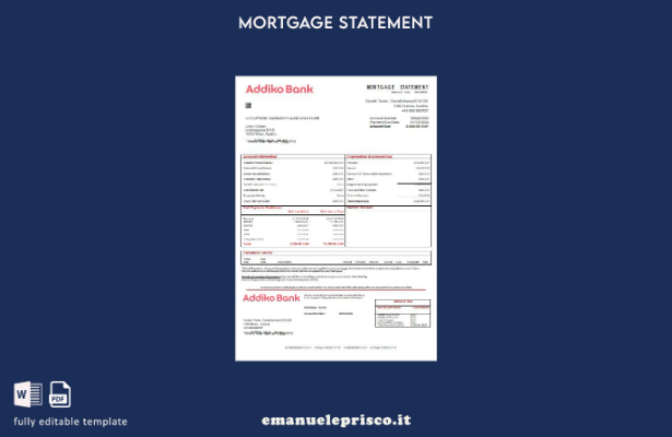 modello di estratto conto mutuo bancario Austria Addiko stile verificato