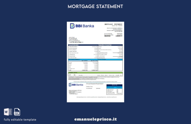 modello di estratto conto mutuo bancario BBI Bank Bosnia ed Erzegovina stile ver