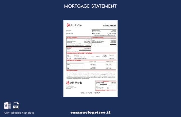 modello di estratto conto mutuo bancario Bangladesh AB in stile verificato