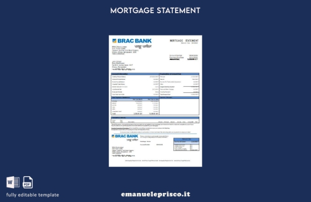 modello di estratto conto mutuo bancario Bangladesh BRAC Bank in stile verificat