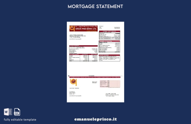 modello di estratto conto mutuo bancario Bhutan Druk PNB in ​​stile verificato