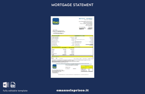 modello di estratto conto mutuo bancario Brasile Itau stile verificato