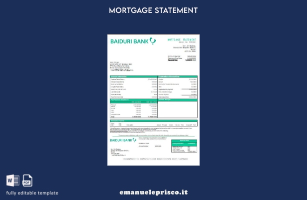 modello di estratto conto mutuo bancario Brunei Baiduri in stile verificato