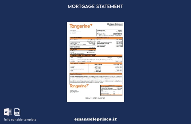 modello di estratto conto mutuo bancario Canada Tangerine in stile verificato