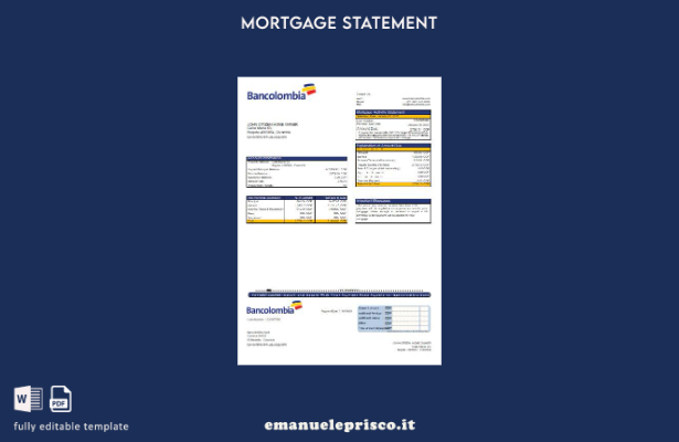 modello di estratto conto mutuo bancario Colombia Bancolombia in stile verificat