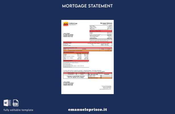 modello di estratto conto mutuo bancario Congo Credit du Congo in stile verifica