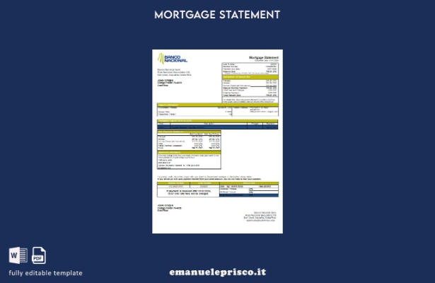 modello di estratto conto mutuo bancario Costa Rica Banco Nacional in stile veri