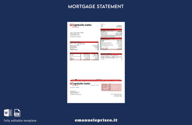 modello di estratto conto mutuo bancario Croazia Zagabria in stile verificato