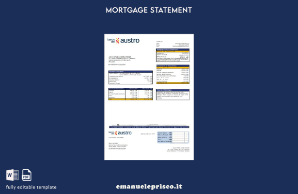 modello di estratto conto mutuo bancario Ecuador Banco del Austro in stile verif