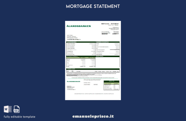 modello di estratto conto mutuo bancario Finlandia Aland stile verificato